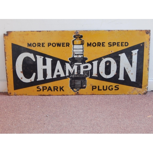 61 - Champion Spark Plugs Steel & Enamel Sign: Measuring 76.5cm x 36cm