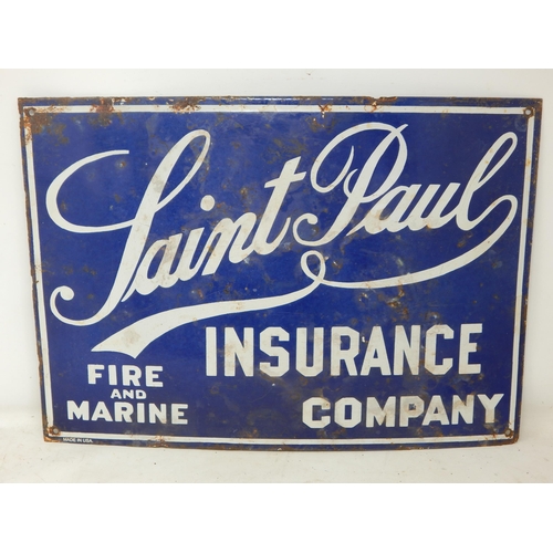 66 - Saint Paul Insurance Company Steel & Enamel Sign: Measuring 51cm x 35.5cm