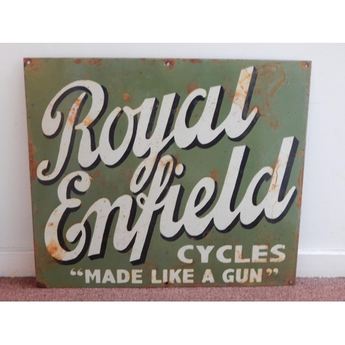 67 - Royal Enfield Cycles Steel & Enamel Sign: Measuring 59.5cm x 51cm