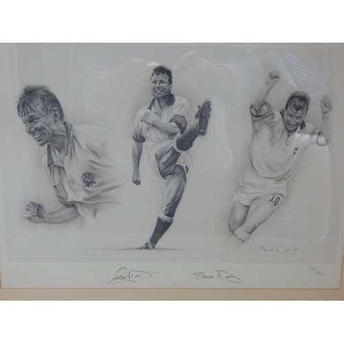 646 - Set of Four Signed Limited Edition Rugby Prints, Each Signed by Player & Artist: Framed & Glazed Mea... 