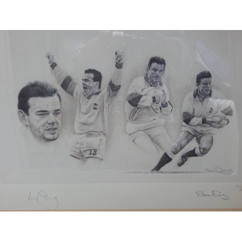 646 - Set of Four Signed Limited Edition Rugby Prints, Each Signed by Player & Artist: Framed & Glazed Mea... 