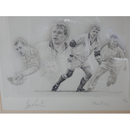 646 - Set of Four Signed Limited Edition Rugby Prints, Each Signed by Player & Artist: Framed & Glazed Mea... 