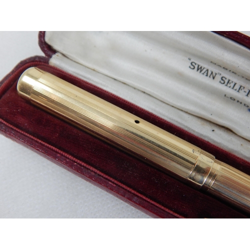 546 - Vintage Swan, Mabie Todd & Co, New York, Yellow Metal Fountain Pen in Original Fitted Case