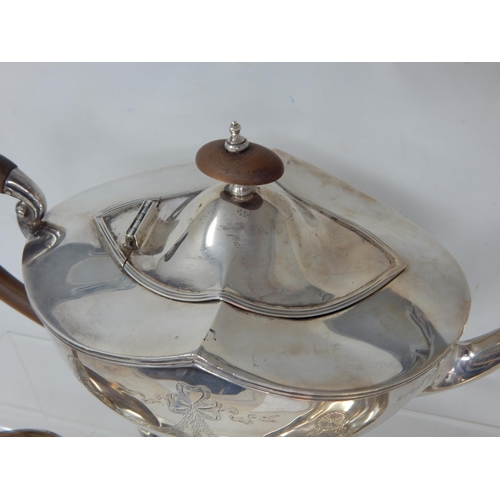 701 - Silver Three Piece Tea Set Comprising Teapot, Sugar Bowl & Milk Jug with Shaped Rims & Bow & Swag En... 