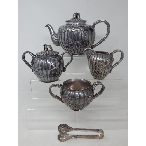 703 - Japanese Silver Tea Set by Arthur & Bond, Yokohama, Comprising Teapot, Milk Jug, Lidded Sugar Bowl, ... 