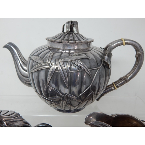 703 - Japanese Silver Tea Set by Arthur & Bond, Yokohama, Comprising Teapot, Milk Jug, Lidded Sugar Bowl, ... 