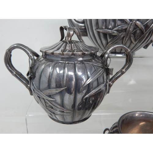 703 - Japanese Silver Tea Set by Arthur & Bond, Yokohama, Comprising Teapot, Milk Jug, Lidded Sugar Bowl, ... 