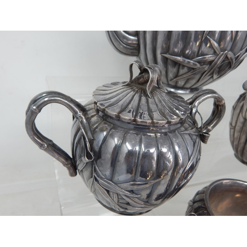 703 - Japanese Silver Tea Set by Arthur & Bond, Yokohama, Comprising Teapot, Milk Jug, Lidded Sugar Bowl, ... 