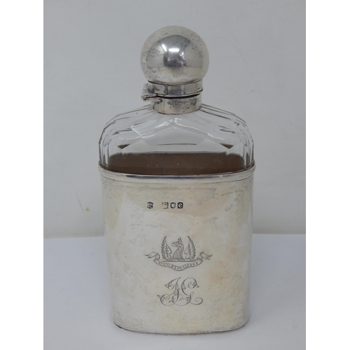 706 - Victorian Silver & Cut Glass Hip Flask with Bayonet Fastening, Removeable Gilded Cup & Perfect Glass... 