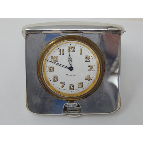 710 - Silver Folding Travelling Clock with 8 Day Movement (Working when catalogued) Hallmarked Birmingham ... 