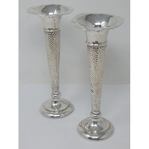 711 - A Pair of Edwardian Silver Trumpet Vase with Loaded Bases: Hallmarked Birmingham 1908 (rubbed): Heig... 