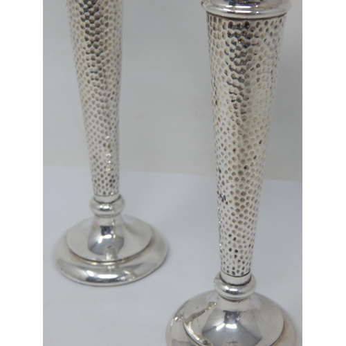 711 - A Pair of Edwardian Silver Trumpet Vase with Loaded Bases: Hallmarked Birmingham 1908 (rubbed): Heig... 