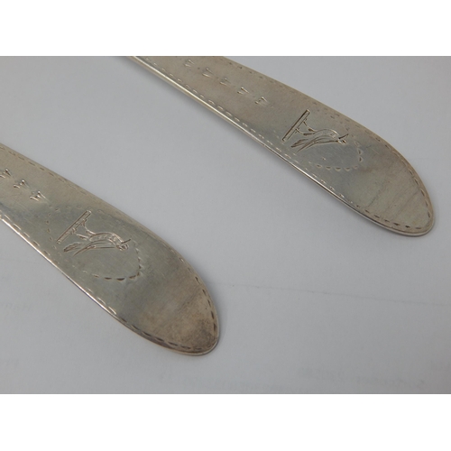 719 - A Pair of 18th Century Irish Pointed Terminal Silver Serving Spoons with Crest of Bird & Bright Cut ... 