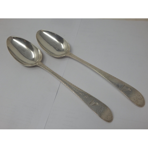 720 - A Similar Pair of 18th Century Irish Pointed Terminal Silver Serving Spoons with Crest of Bird & Bri... 