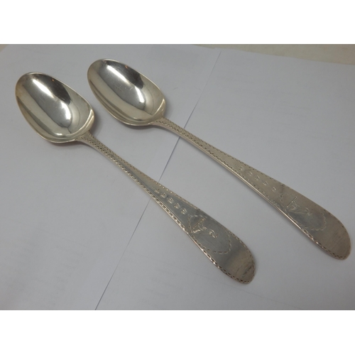 721 - A Similar Pair of 18th Century Irish Pointed Terminal Silver Serving Spoons with Crest of Bird & Bri... 