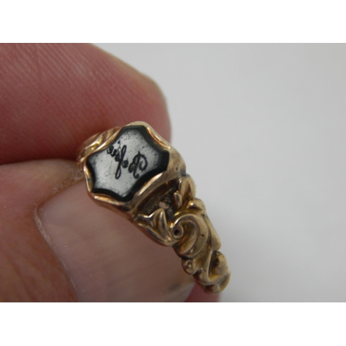 287 - A 19th Century Unmarked Gold Ring Set with a Shield Shaped Reverse Engraved Seal: Size J/K in Origin... 