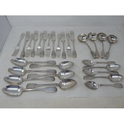 722 - Victorian Irish Silver Part Canteen Comprising 12 x Dinner Forks (20cm) 7 x Tablespoons (22.5cm) 5 x... 