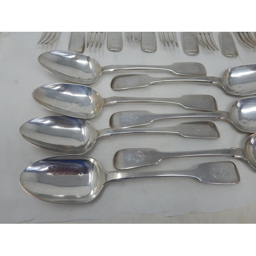 722 - Victorian Irish Silver Part Canteen Comprising 12 x Dinner Forks (20cm) 7 x Tablespoons (22.5cm) 5 x... 