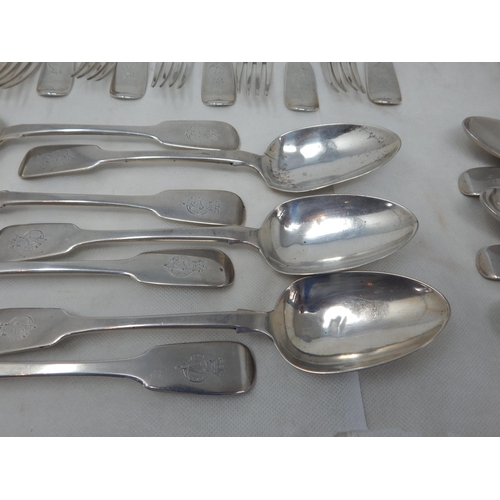 722 - Victorian Irish Silver Part Canteen Comprising 12 x Dinner Forks (20cm) 7 x Tablespoons (22.5cm) 5 x... 