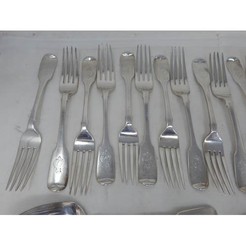 722 - Victorian Irish Silver Part Canteen Comprising 12 x Dinner Forks (20cm) 7 x Tablespoons (22.5cm) 5 x... 