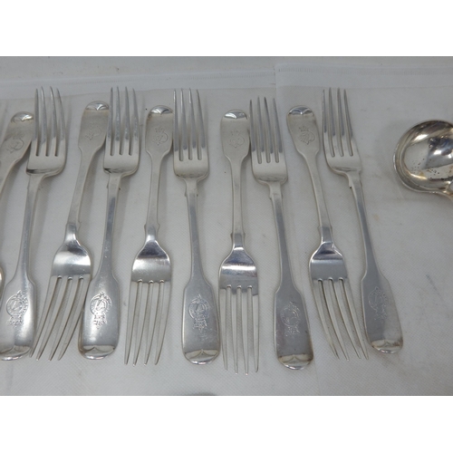 722 - Victorian Irish Silver Part Canteen Comprising 12 x Dinner Forks (20cm) 7 x Tablespoons (22.5cm) 5 x... 