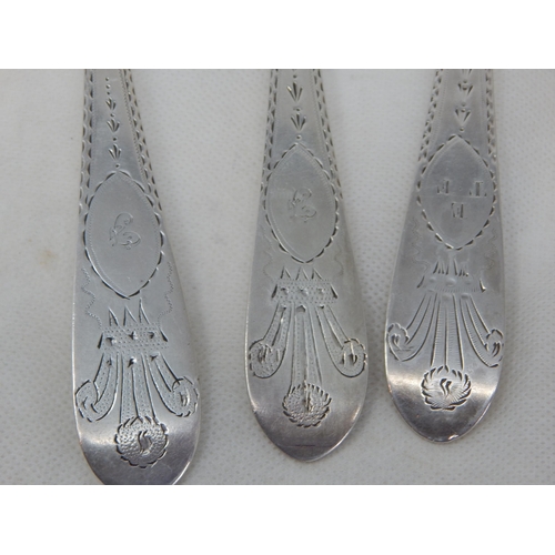 724 - 3 x Irish Silver Serving Spoons with Bright Cut Decoration, Hallmarked Dublin 1803 (1) by J.K & 1877... 