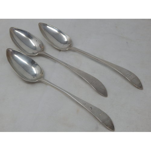 726 - Set of 3 George III Provincial Scottish Silver Serving Spoons by William Ritchie of Perth: Length 24... 