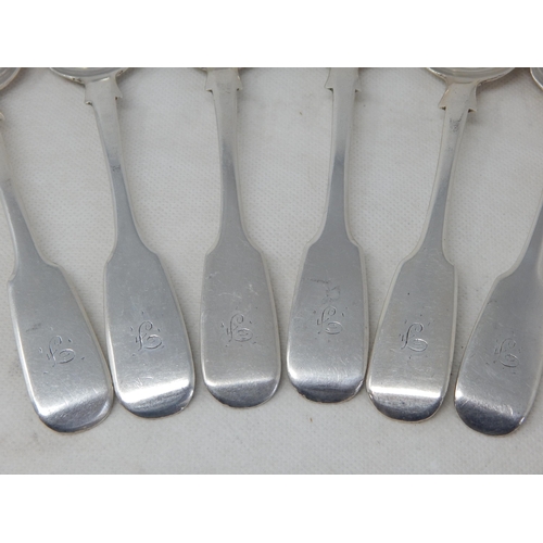 728 - Set of 6 Victorian Silver Dessert Spoons Hallmarked Exeter 1850 by Josiah Gregory: Length 18cm: Weig... 