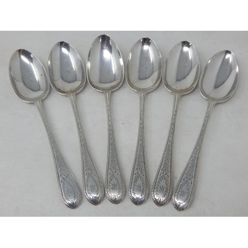 732 - Victorian Set of 6 Silver Teaspoons Hallmarked London 1883 by George Maudsley Jackson: Length 12.5cm... 