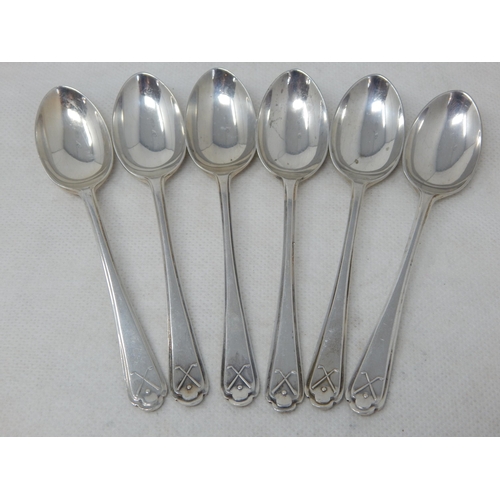 733 - Set of 6 Silver Coffee Spoons with Crossed Golf Club & Ball Terminals: Hallmarked Sheffield 1933 by ... 