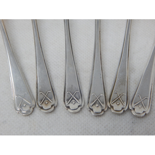 733 - Set of 6 Silver Coffee Spoons with Crossed Golf Club & Ball Terminals: Hallmarked Sheffield 1933 by ... 