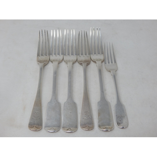 735 - 5 x George III & Later Silver Dinner Forks together with a Silver Dessert Fork: Various Dates & Make... 