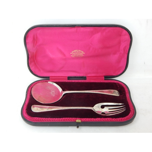 737 - A Pair of Silver Servers Hallmarked London 1911 by Jackson & Fullerton in Original Fitted Case: Leng... 