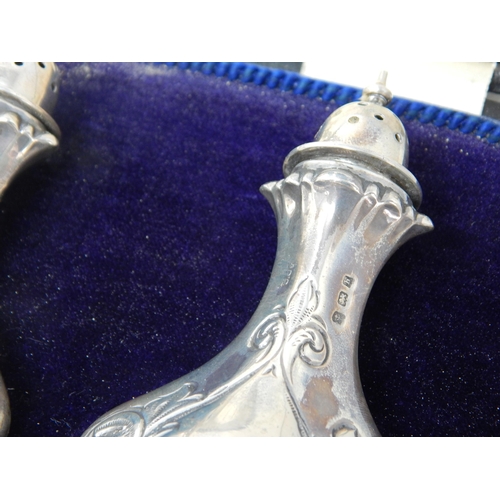 739 - A Pair of Edwardian Silver Pepperettes Hallmarked Birmingham 1907 in Original Fitted Case.