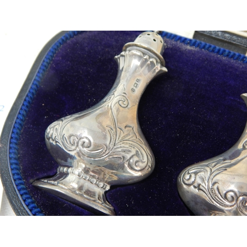 739 - A Pair of Edwardian Silver Pepperettes Hallmarked Birmingham 1907 in Original Fitted Case.