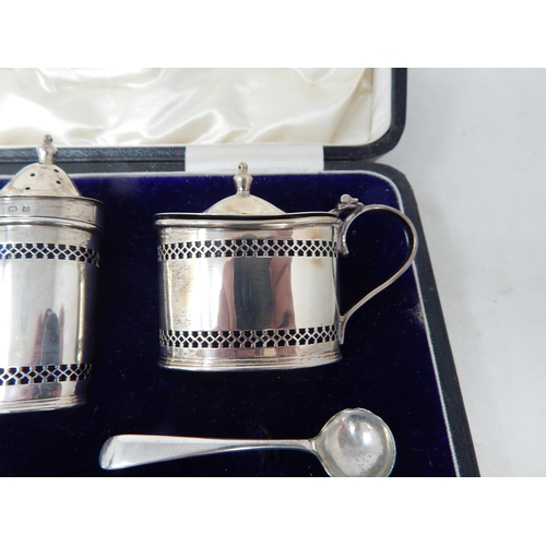 740 - A 6 Piece Silver Cruet Set with Cobalt Blue Glass Liners & Spoons Hallmarked Birmingham 1913 by Edwa... 