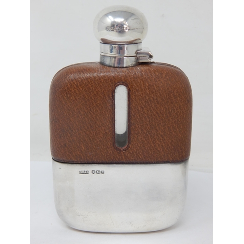 742 - Silver & Glass Hip Flask with Bayonet Fastening, Removeable Gilded Cup & Perfect Glass Body: Hallmar... 