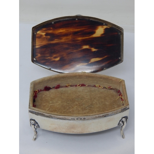 744 - Silver & Tortoiseshell Lidded Ring/Trinket Box: Hallmarked Birmingham 1918 by Levi & Salaman: 9cm wi... 