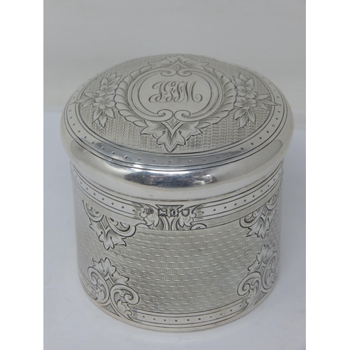 746 - Edwardian Silver Cylindrical Pot Hallmarked London 1909 by Goldsmiths & Silversmiths: 8cm diameter x... 