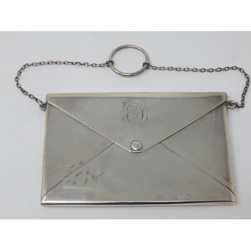 752 - Silver Envelope Card Case with Ring Chain Strap: Hallmarked Birmingham 1913 by Adie & Lovekin: Measu... 