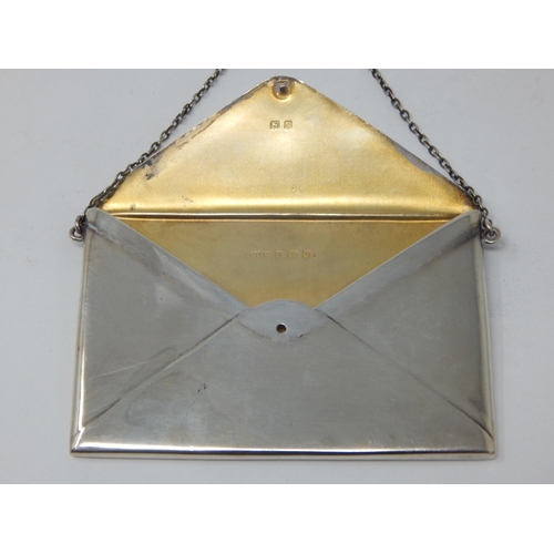 752 - Silver Envelope Card Case with Ring Chain Strap: Hallmarked Birmingham 1913 by Adie & Lovekin: Measu... 