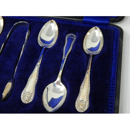 765 - Set of 6 Silver Coffee Spoons & Tongs: Hallmarked Birmingham 1939 by William Aitken in Original Fitt... 