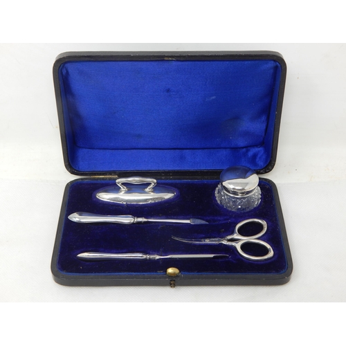 769 - Silver Mounted 5 Piece Manicure Set: Hallmarked Birmingham 1910 by Henry Matthews in Original Fitted... 