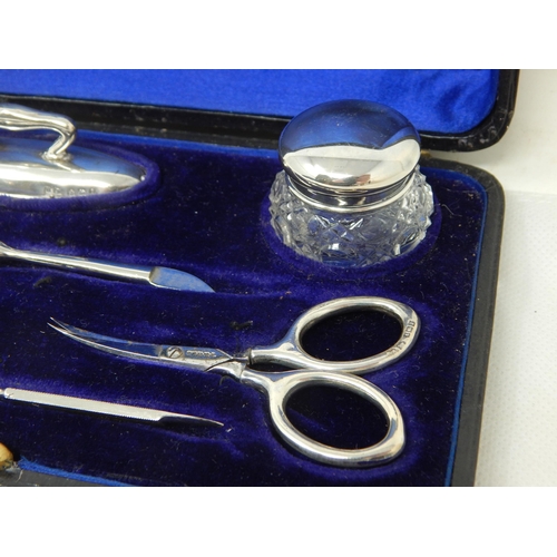 769 - Silver Mounted 5 Piece Manicure Set: Hallmarked Birmingham 1910 by Henry Matthews in Original Fitted... 