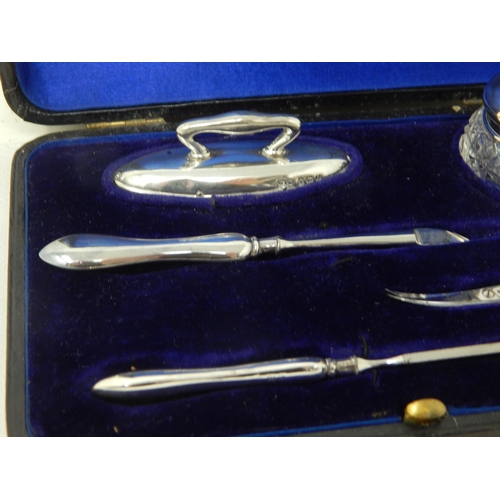 769 - Silver Mounted 5 Piece Manicure Set: Hallmarked Birmingham 1910 by Henry Matthews in Original Fitted... 