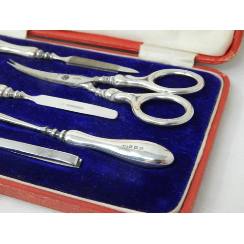 772 - Silver Mounted 5 Piece Manicure Set Hallmarked Birmingham 1911 by James Fenton in Original Fitted Ca... 