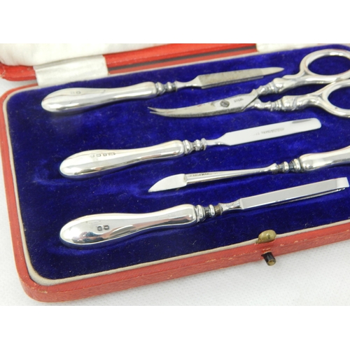 772 - Silver Mounted 5 Piece Manicure Set Hallmarked Birmingham 1911 by James Fenton in Original Fitted Ca... 