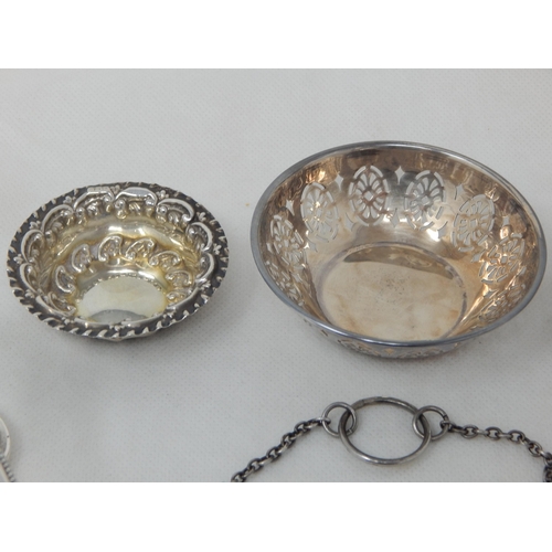 786 - A Group of Hallmarked Silver Including a Purse, Pin Dishes, Sugar Tongs & Silver Bladed fruit Knife:... 