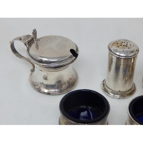 787 - A Quantity of Hallmarked Silver Cruet Items Including Mustard Pots, Open Salts & Pepper: Various Dat... 