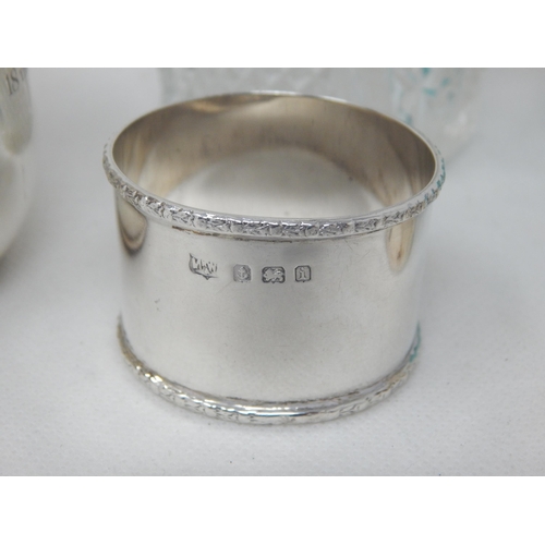 788 - A Group of Hallmarked Silver Including a Christening Cup, napkin Rings & a Silver Topped Cut Glass S... 